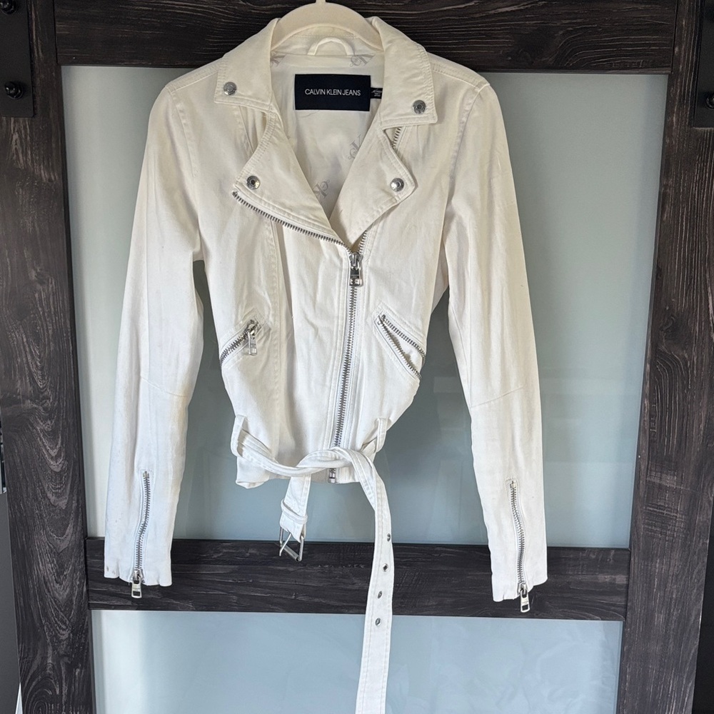 Calvin Klein Women's Cream Leather Jacket